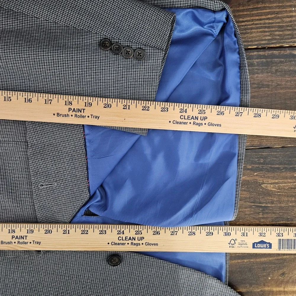 Chaps Men's Sport Coat Blazer Two Button Gray Houndstooth Polyester Blend 46XS